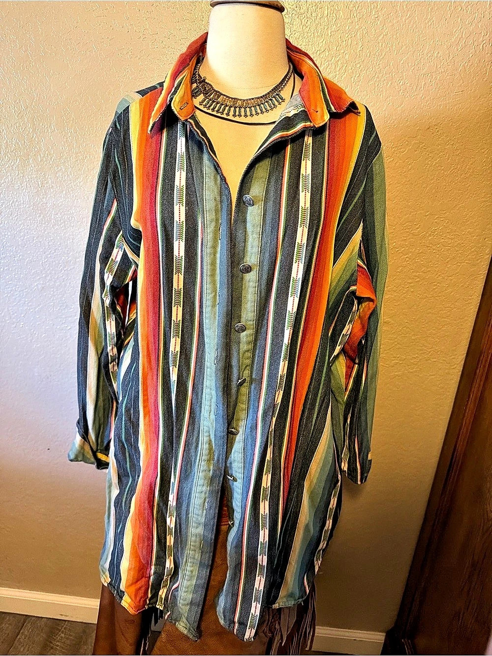 L&B Western Serape Striped Button Down Shirt in Multicolor